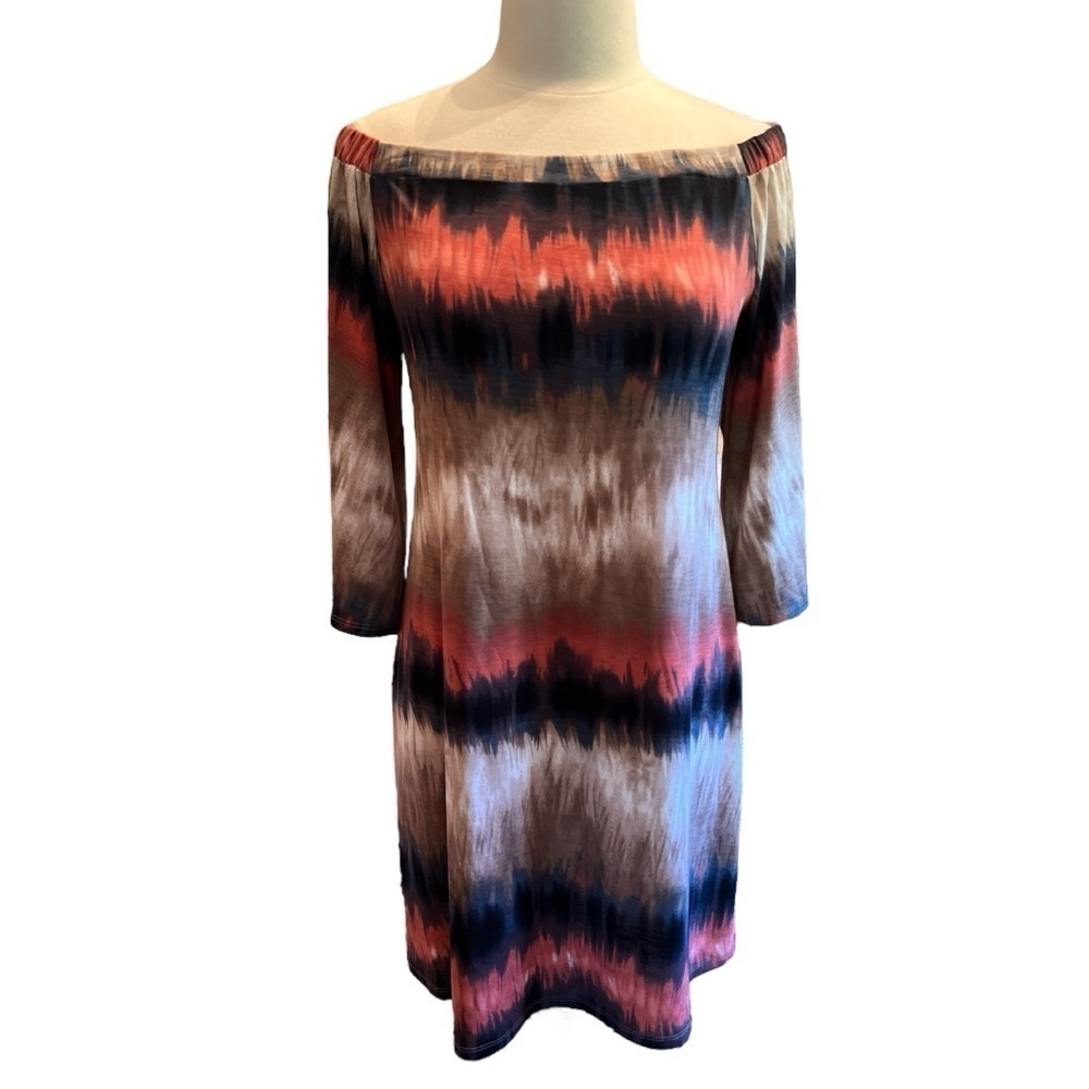 Veronica M Off Shoulder Tye Dye Bell Sleeve Dress Size L
